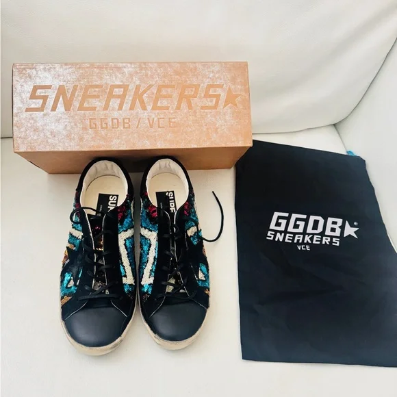Golden goose GGDB super star full paillette black and blue glitters sneakers - Picture 2 of 14